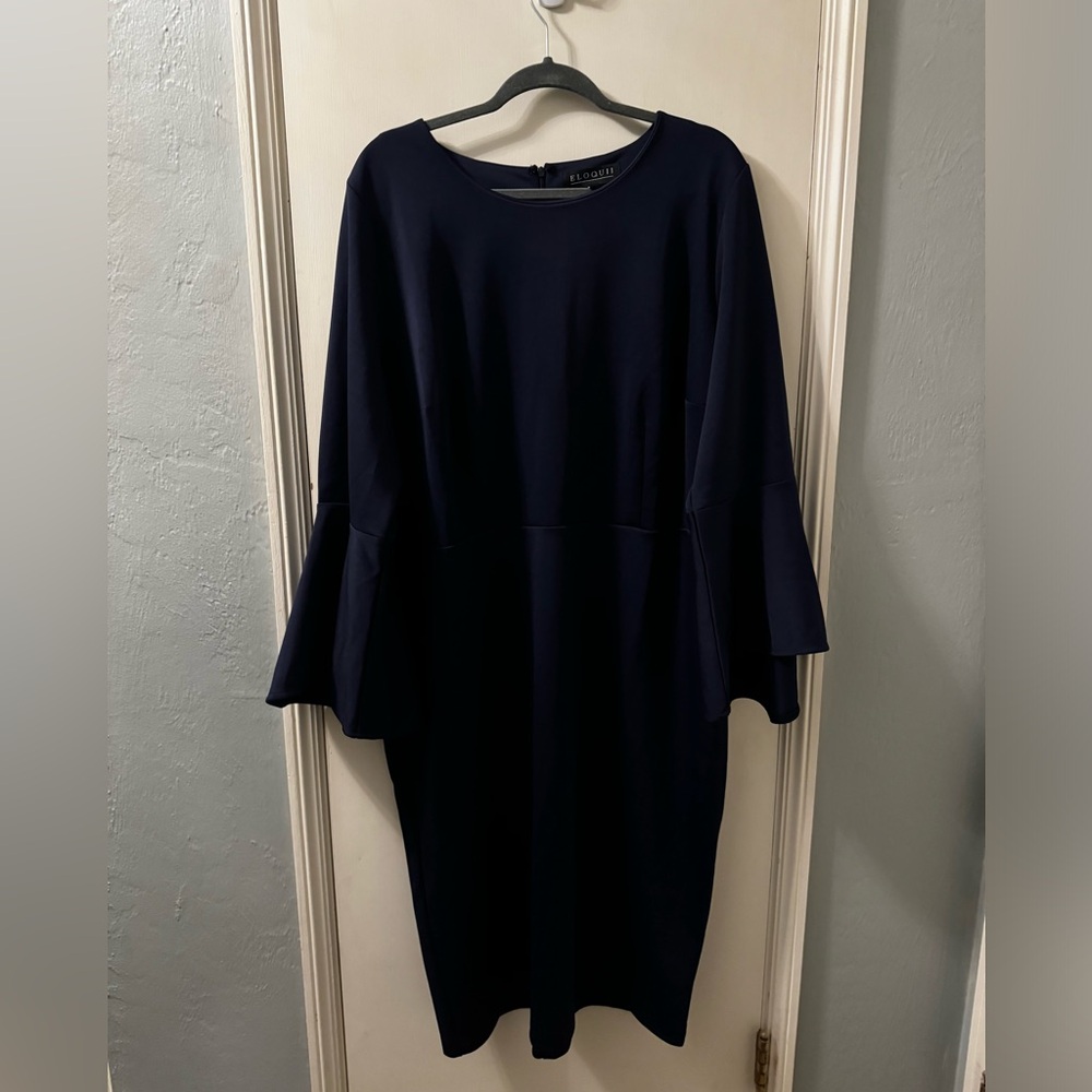 Eloquii Navy Knee Length Flare Sleeve Dress - size 24